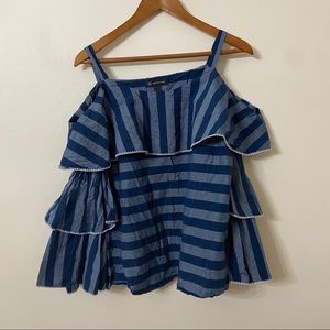 🔥 INC Chambray Stripe Off-The-Shoulder Top L